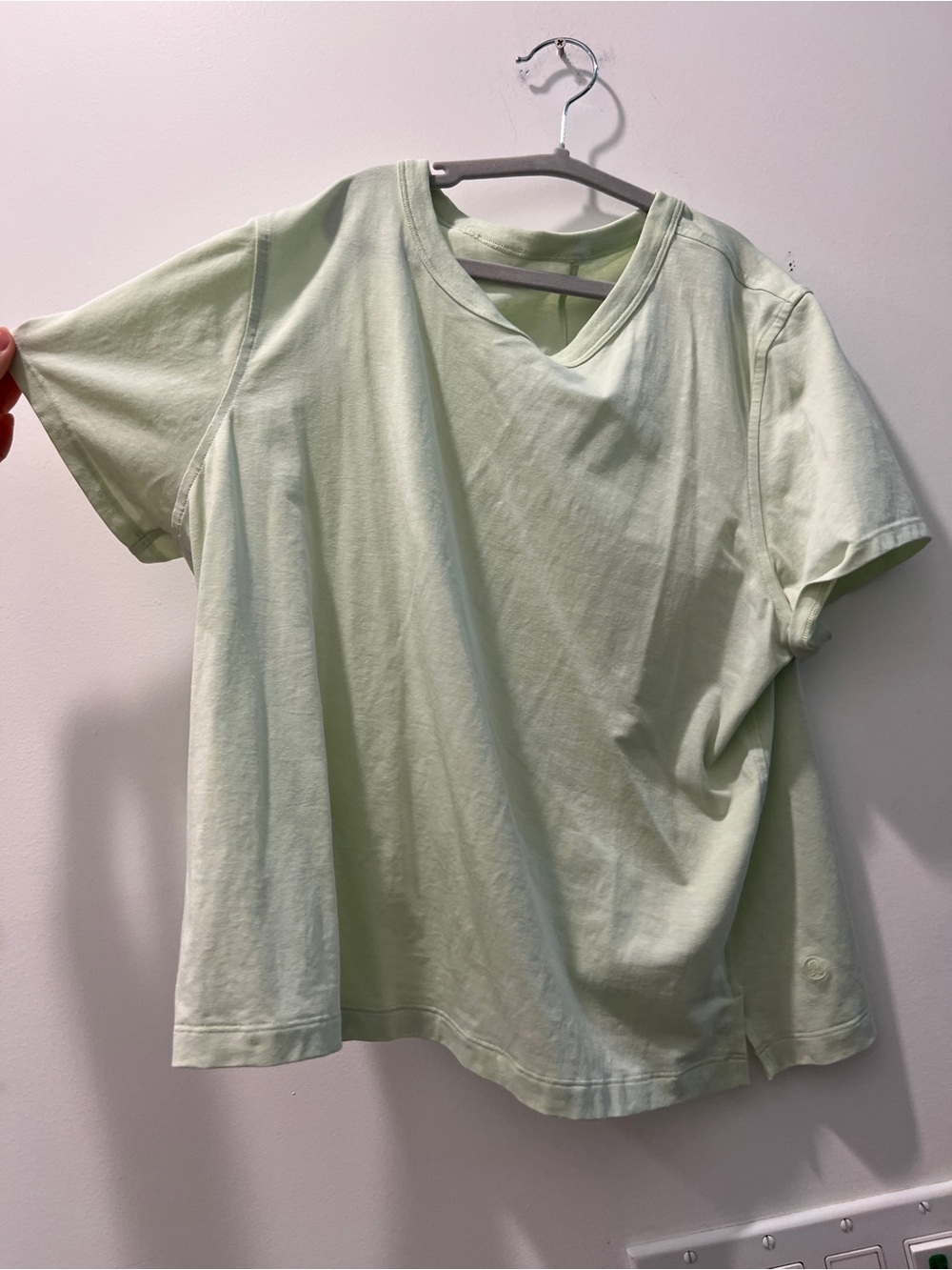 Lululemon back in action Light Green Cotton V-Neck Tee